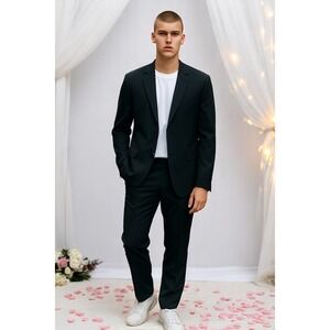 Pronto Uomo Couture Mens Blazer 38R Black Wool Made in Italy 2 Button Super 120s